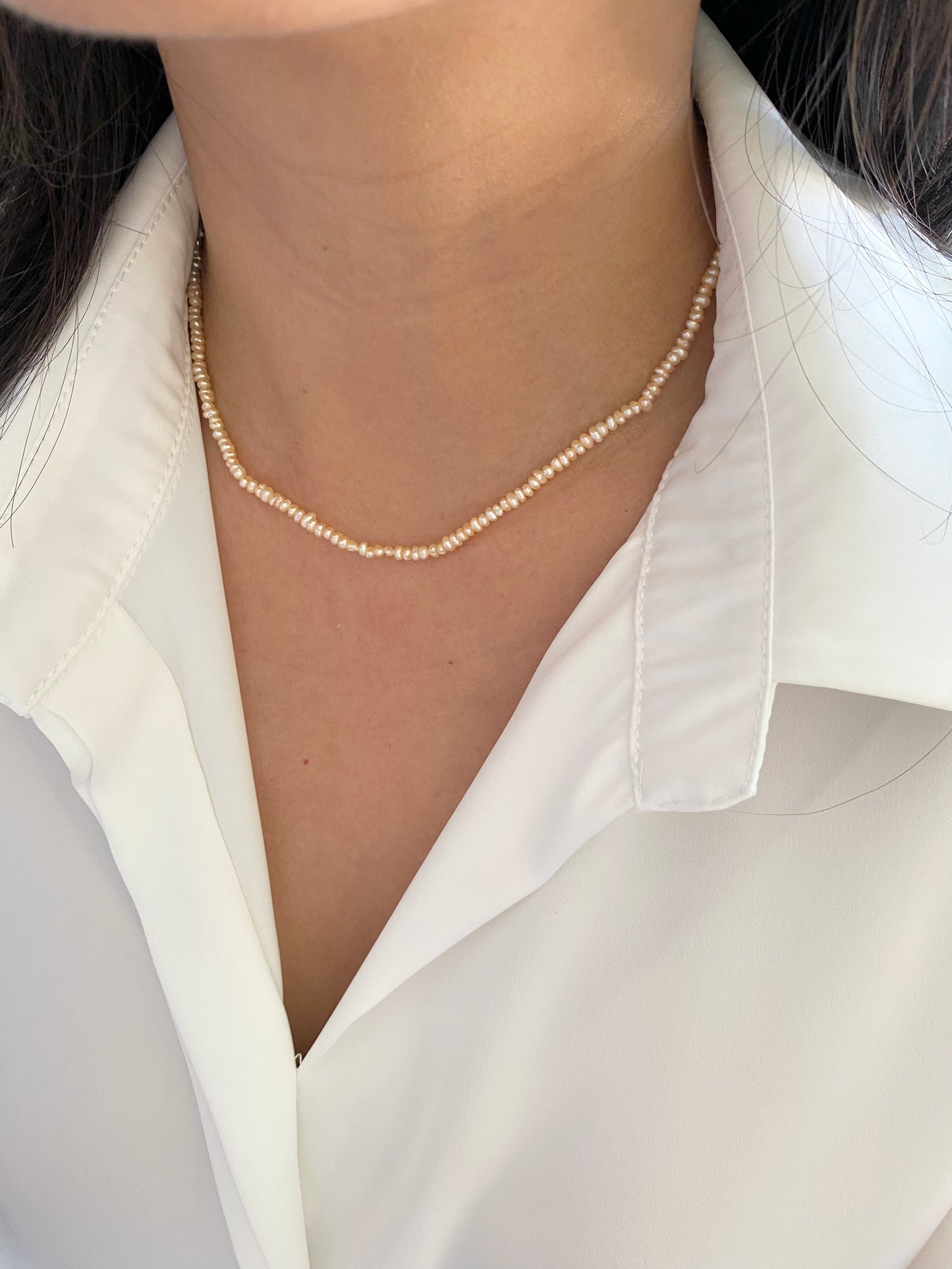 Peach Mini Pearl Choker Necklace