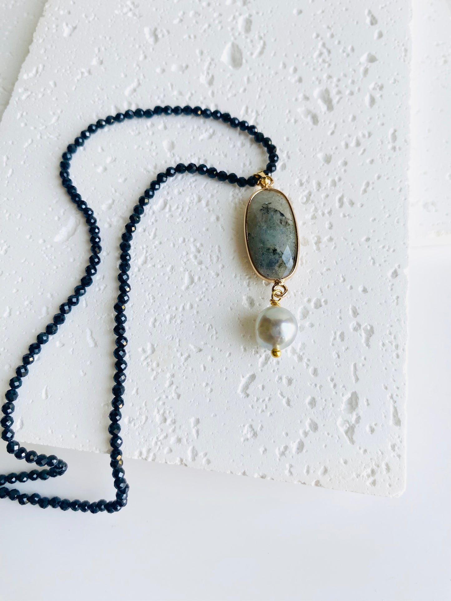 Suwaidi Pearl + Labradorite + Black Tourmaline Necklace