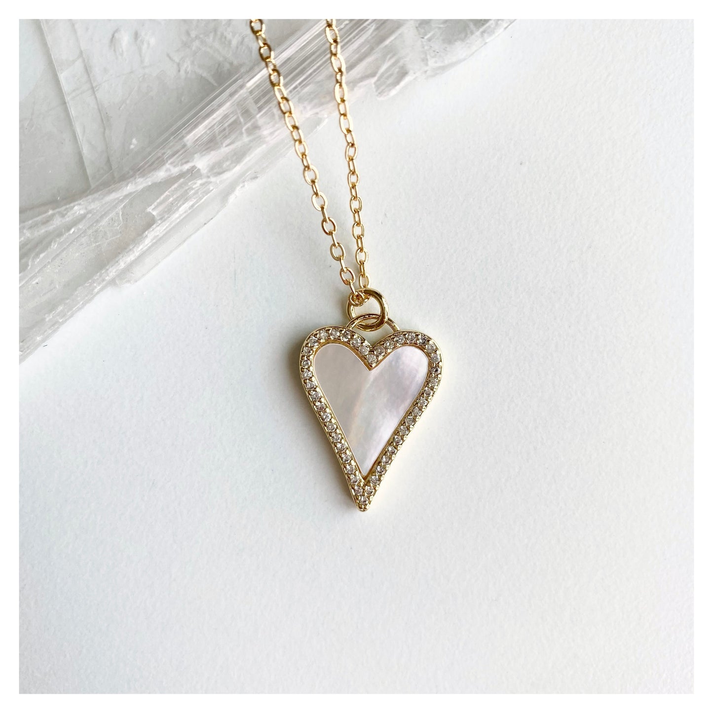 Mother of Pearl Heart with Zircon Necklace