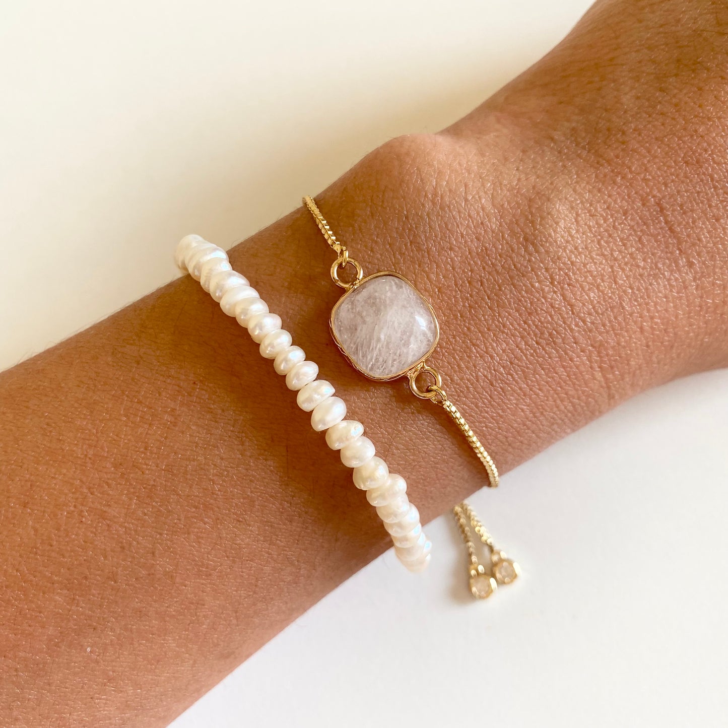 Pearl and Clear Quartz Bracelet Set