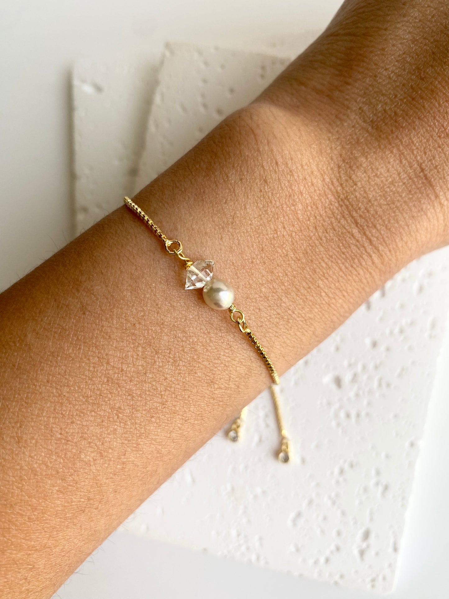 Suwaidi Pearl + Herkimer Diamond Adjustable Bracelet