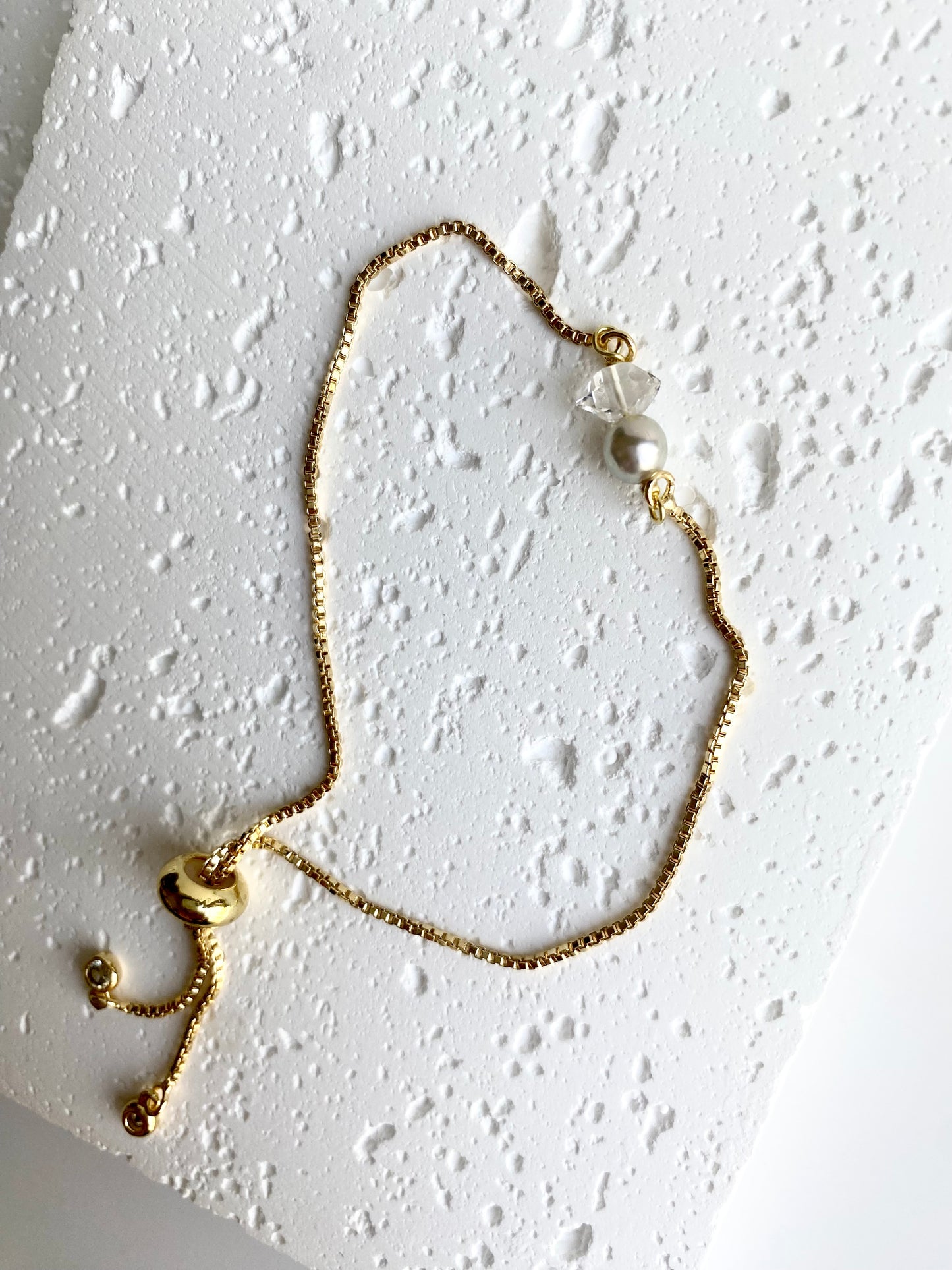 Suwaidi Pearl + Herkimer Diamond Adjustable Bracelet