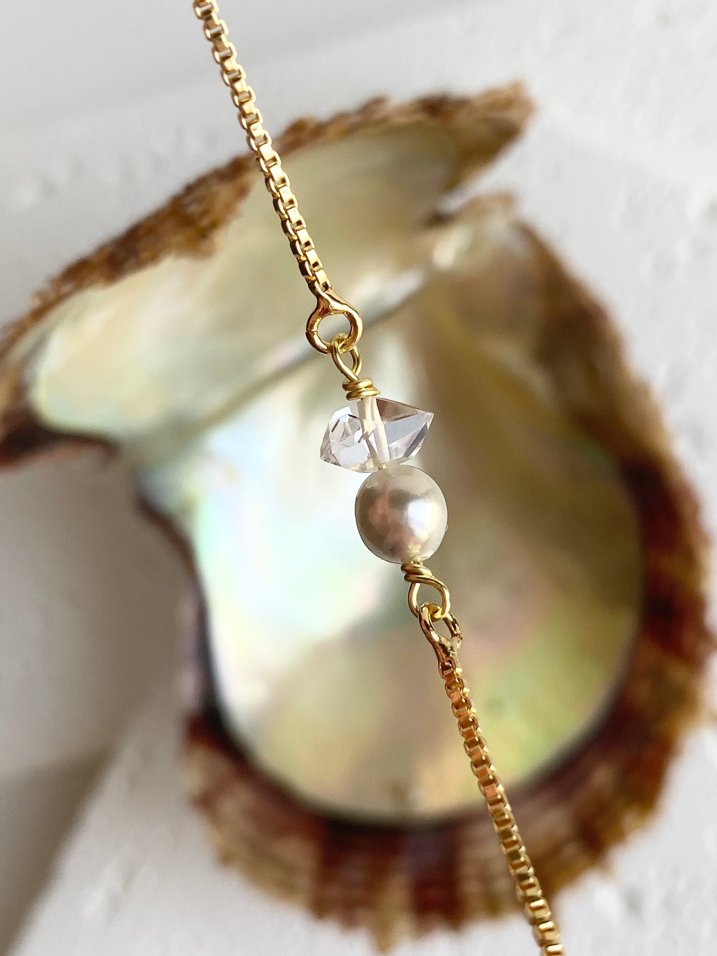 Suwaidi Pearl + Herkimer Diamond Adjustable Bracelet