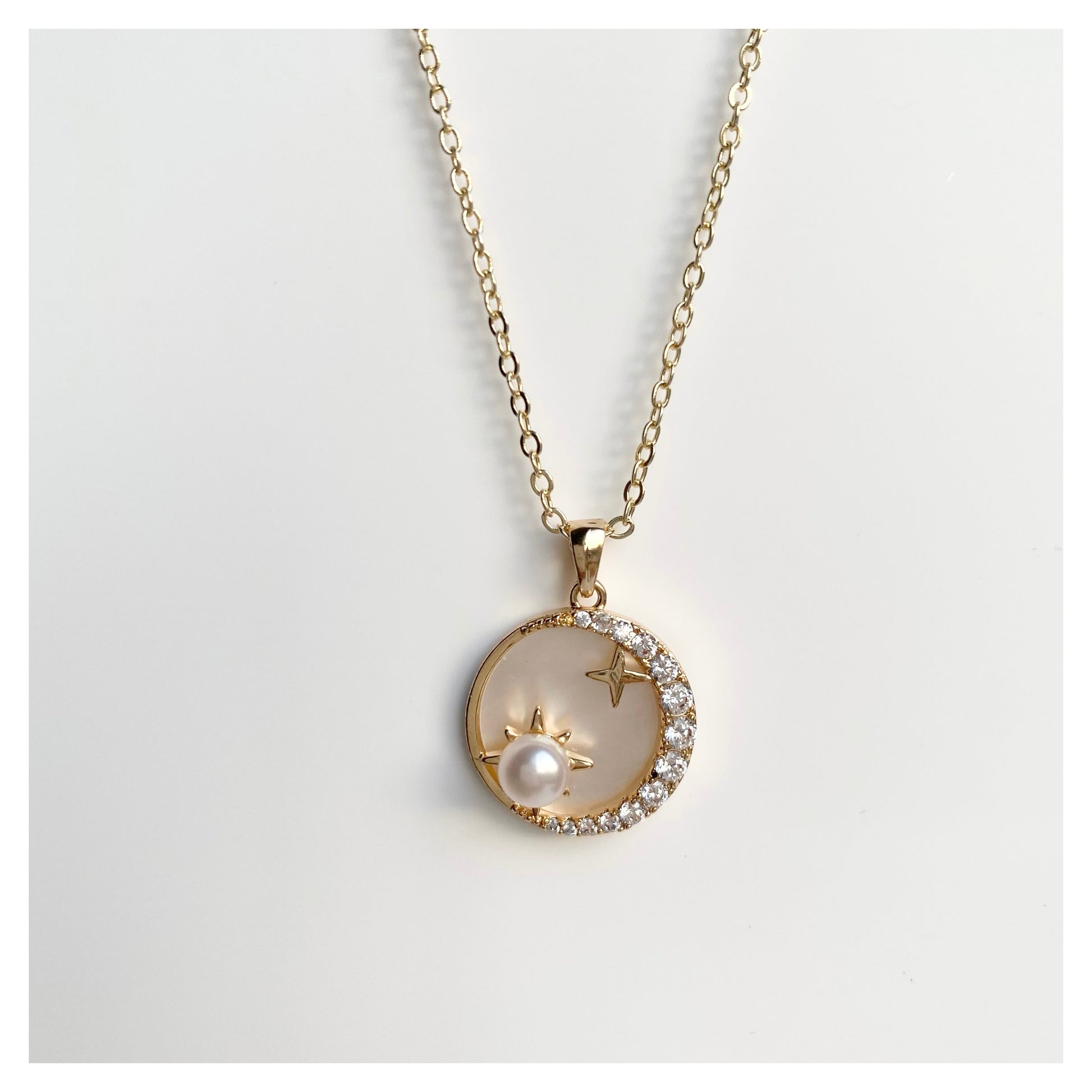 Sun Moon Pearl Necklace Mother Of Pearl Moon Star Sun Necklace