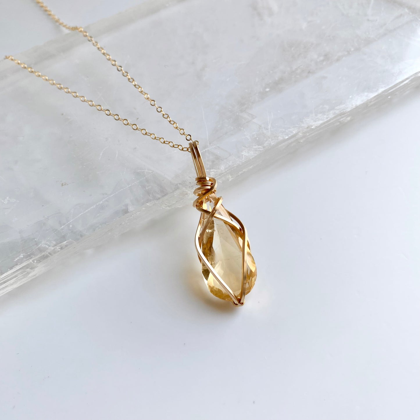 Fine Cut Citrine Wire-wrapped Dainty Necklace