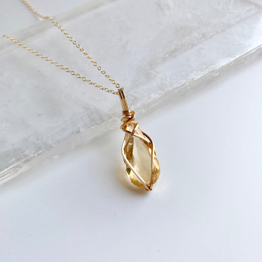 Fine Cut Citrine Wire-wrapped Dainty Necklace
