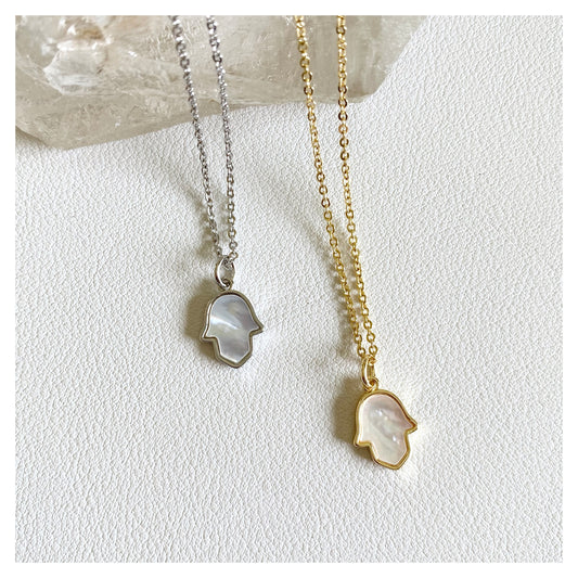 Mother of Pearl Mini Hamsa Necklace